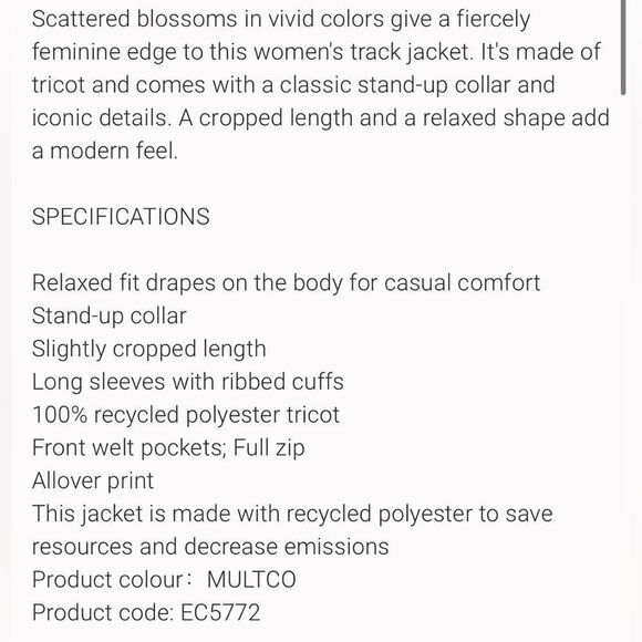 Adidas Originals BELLISTA Black Floral Print Cropped Trefoil Track Jacket - Picture 7 of 16